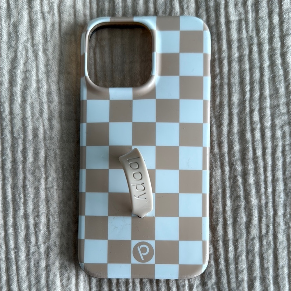 Loopy Case Tan and White Phone Case with Secure Grip iPhone 14 Pro Max righty